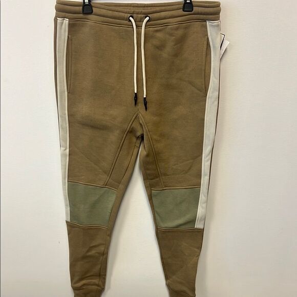 Burnside Men's Tan Jogger Pants with White and Green Accents L - Picture 1 of 6